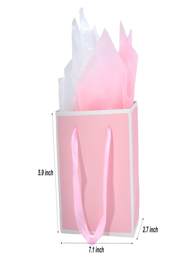 JUNESHE 4 Pack Small Gift Bags, 7.1” Pink and White Little Gift Wrap Bag with Handles & Tissue Paper for Party Favor Presents Birthday Wedding Jewelry Baby Shower - Image 2
